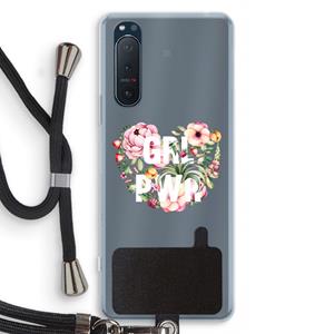 CaseCompany GRL PWR Flower: Sony Xperia 5 II Transparant Hoesje met koord