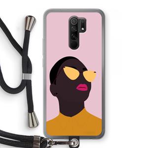 CaseCompany Yellow glasses: Xiaomi Redmi 9 Transparant Hoesje met koord