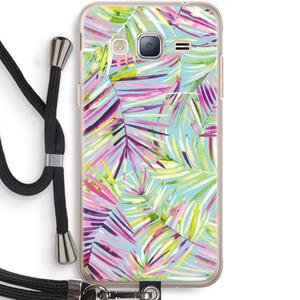 CaseCompany Tropical Palms Blue: Samsung Galaxy J3 (2016) Transparant Hoesje met koord
