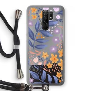 CaseCompany Flowers with blue leaves: Xiaomi Redmi 9 Transparant Hoesje met koord