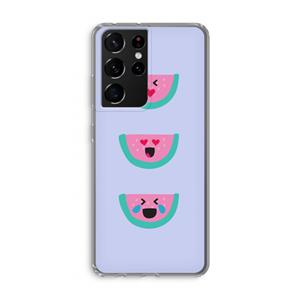 CaseCompany Smiley watermeloen: Samsung Galaxy S21 Ultra Transparant Hoesje