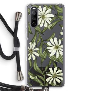 CaseCompany Wit bloemenpatroon: Sony Sony Xperia 10 III Transparant Hoesje met koord