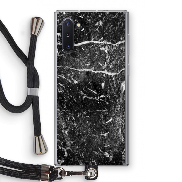 CaseCompany Zwart marmer: Samsung Galaxy Note 10 Transparant Hoesje met koord