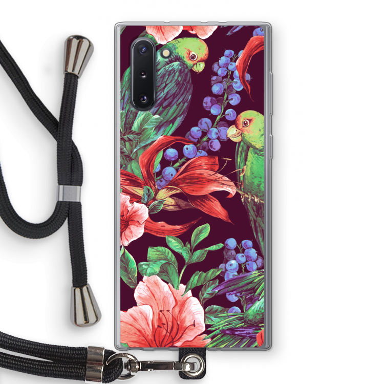 CaseCompany Papegaaien: Samsung Galaxy Note 10 Transparant Hoesje met koord