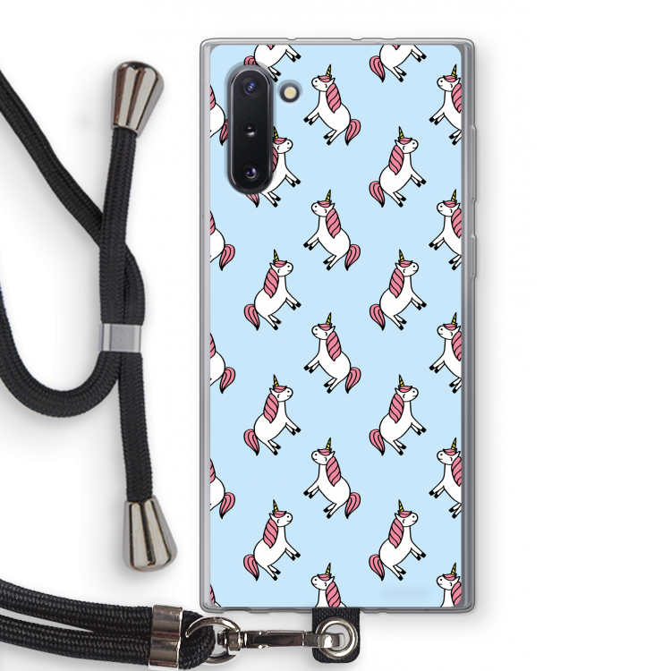 CaseCompany Eenhoorns overal: Samsung Galaxy Note 10 Transparant Hoesje met koord