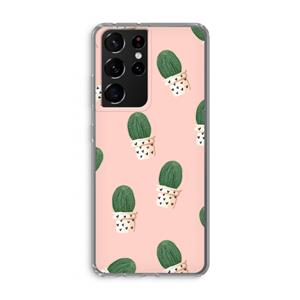 CaseCompany Cactusprint roze: Samsung Galaxy S21 Ultra Transparant Hoesje