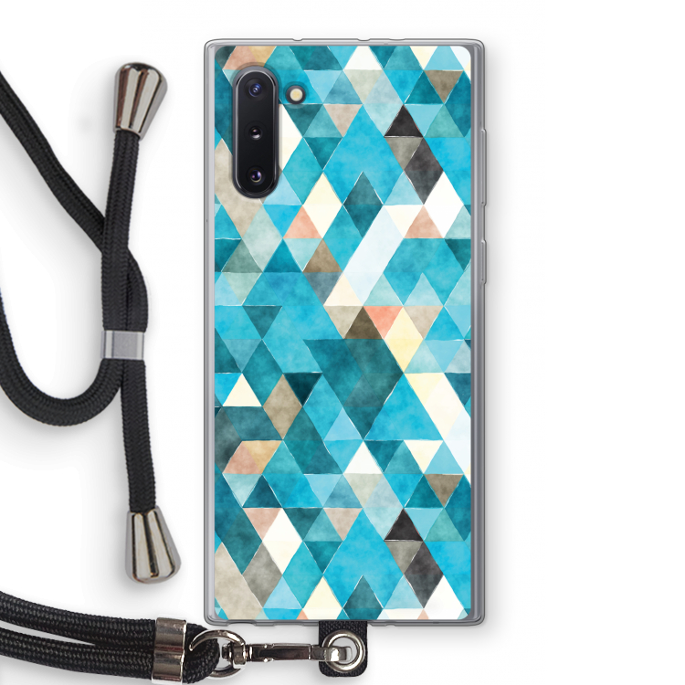 CaseCompany Gekleurde driehoekjes blauw: Samsung Galaxy Note 10 Transparant Hoesje met koord