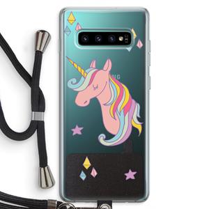 CaseCompany Roze eenhoorn: Samsung Galaxy S10 Plus Transparant Hoesje met koord