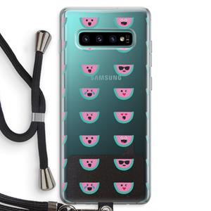 CaseCompany Smiley watermeloenprint: Samsung Galaxy S10 Plus Transparant Hoesje met koord