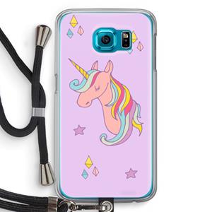 CaseCompany Roze eenhoorn: Samsung Galaxy S6 Transparant Hoesje met koord