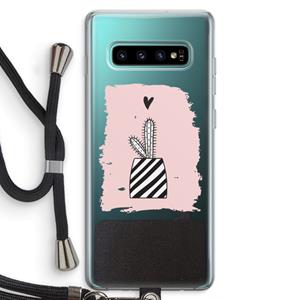 CaseCompany Zwart-wit cactus: Samsung Galaxy S10 Plus Transparant Hoesje met koord