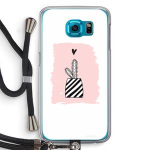 CaseCompany Zwart-wit cactus: Samsung Galaxy S6 Transparant Hoesje met koord