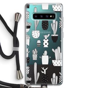 CaseCompany Cactusmotief: Samsung Galaxy S10 Plus Transparant Hoesje met koord