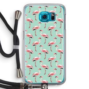 CaseCompany Flamingoprint groen: Samsung Galaxy S6 Transparant Hoesje met koord