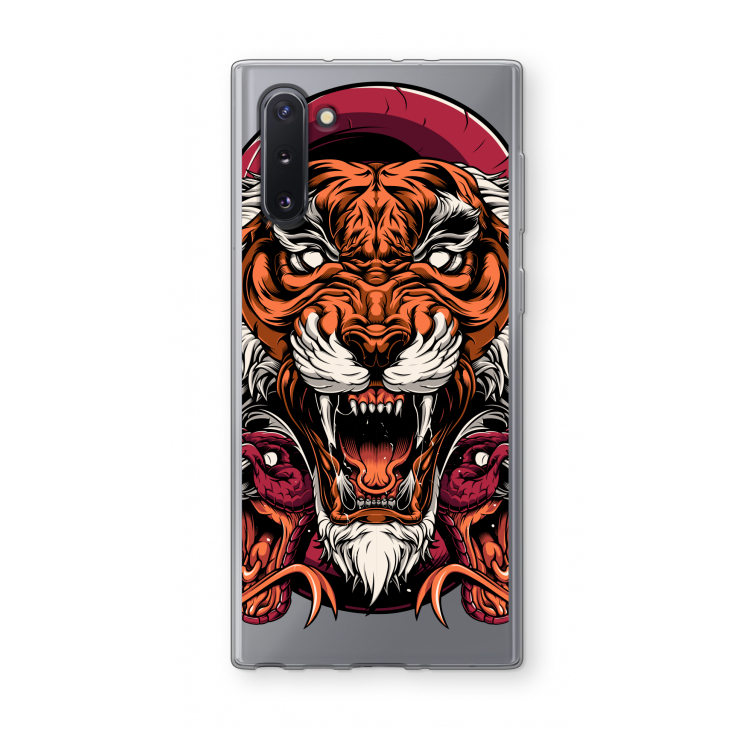 CaseCompany Tiger and Rattlesnakes: Samsung Galaxy Note 10 Transparant Hoesje