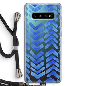 CaseCompany Blauwe pijlen: Samsung Galaxy S10 Plus Transparant Hoesje met koord