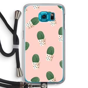 CaseCompany Cactusprint roze: Samsung Galaxy S6 Transparant Hoesje met koord