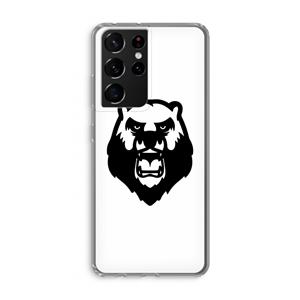 CaseCompany Angry Bear (white): Samsung Galaxy S21 Ultra Transparant Hoesje