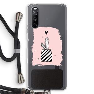 CaseCompany Zwart-wit cactus: Sony Sony Xperia 10 III Transparant Hoesje met koord