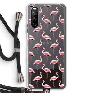 CaseCompany Flamingoprint groen: Sony Sony Xperia 10 III Transparant Hoesje met koord