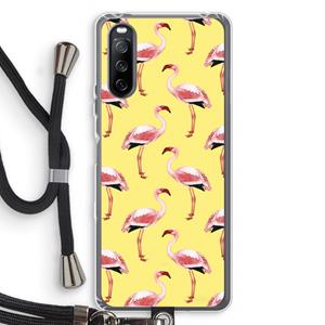 CaseCompany Flamingo's geel: Sony Sony Xperia 10 III Transparant Hoesje met koord
