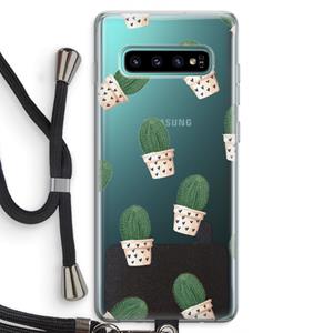 CaseCompany Cactusprint roze: Samsung Galaxy S10 Plus Transparant Hoesje met koord
