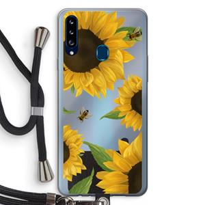 CaseCompany Sunflower and bees: Samsung Galaxy A20s Transparant Hoesje met koord