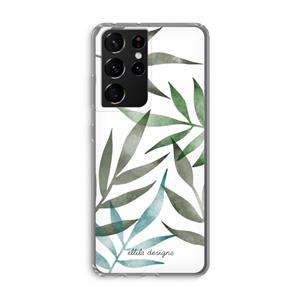 CaseCompany Tropical watercolor leaves: Samsung Galaxy S21 Ultra Transparant Hoesje