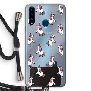 CaseCompany Eenhoorns overal: Samsung Galaxy A20s Transparant Hoesje met koord