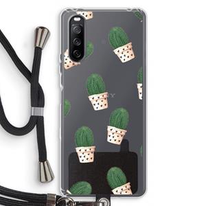 CaseCompany Cactusprint roze: Sony Sony Xperia 10 III Transparant Hoesje met koord