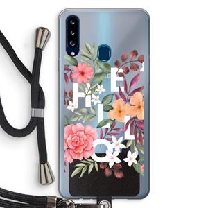 CaseCompany Hello in flowers: Samsung Galaxy A20s Transparant Hoesje met koord