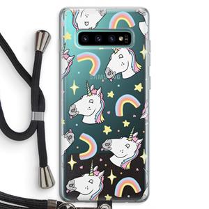 CaseCompany Rainbow Unicorn: Samsung Galaxy S10 Plus Transparant Hoesje met koord