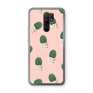 CaseCompany Cactusprint roze: Xiaomi Redmi 9 Transparant Hoesje