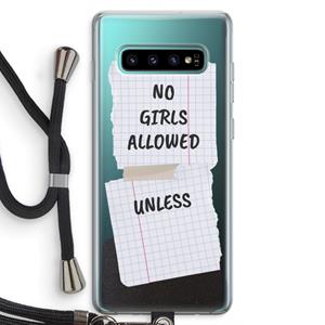 CaseCompany No Girls Allowed Unless: Samsung Galaxy S10 Plus Transparant Hoesje met koord
