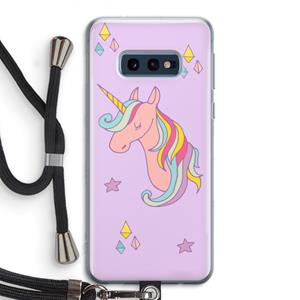 CaseCompany Roze eenhoorn: Samsung Galaxy S10e Transparant Hoesje met koord