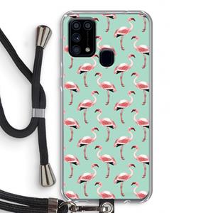 CaseCompany Flamingoprint groen: Samsung Galaxy M31 Transparant Hoesje met koord