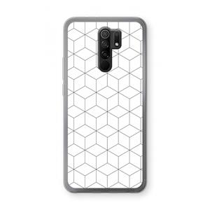 CaseCompany Zwart-witte kubussen: Xiaomi Redmi 9 Transparant Hoesje