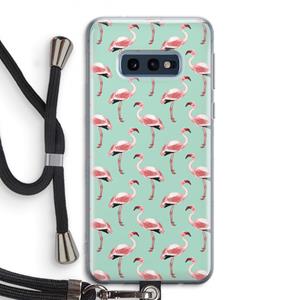 CaseCompany Flamingoprint groen: Samsung Galaxy S10e Transparant Hoesje met koord