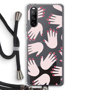 CaseCompany Hands pink: Sony Sony Xperia 10 III Transparant Hoesje met koord