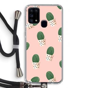 CaseCompany Cactusprint roze: Samsung Galaxy M31 Transparant Hoesje met koord