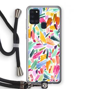 CaseCompany Watercolor Brushstrokes: Samsung Galaxy A21s Transparant Hoesje met koord