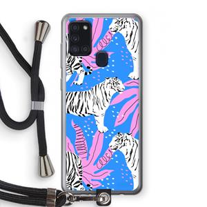 CaseCompany Tijger: Samsung Galaxy A21s Transparant Hoesje met koord