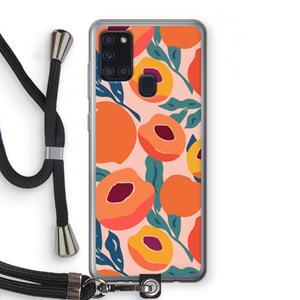 CaseCompany Perzik: Samsung Galaxy A21s Transparant Hoesje met koord