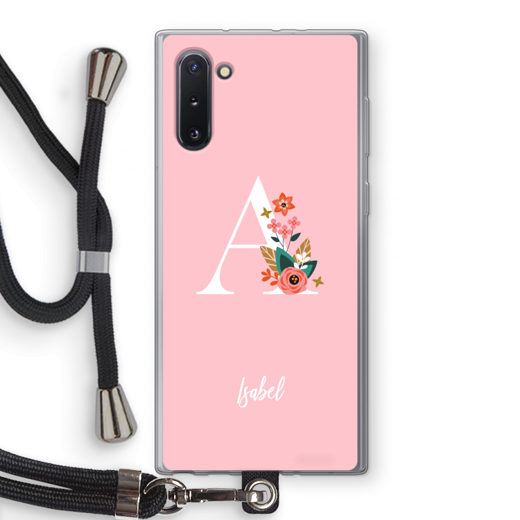 CaseCompany Pink Bouquet: Samsung Galaxy Note 10 Transparant Hoesje met koord
