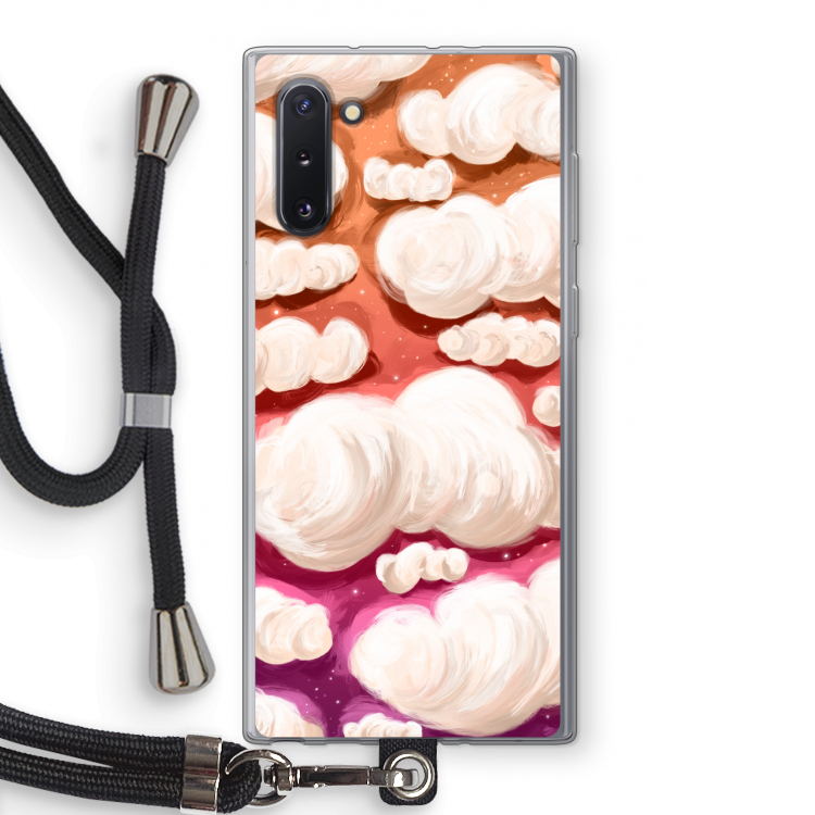 CaseCompany Katoen Wolken: Samsung Galaxy Note 10 Transparant Hoesje met koord
