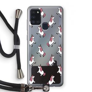 CaseCompany Eenhoorns overal: Samsung Galaxy A21s Transparant Hoesje met koord