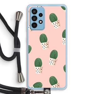 CaseCompany Cactusprint roze: Samsung Galaxy A52 Transparant Hoesje met koord