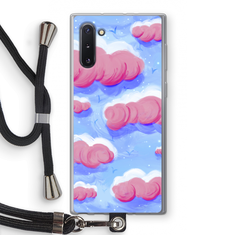 CaseCompany Roze wolken met vogels: Samsung Galaxy Note 10 Transparant Hoesje met koord