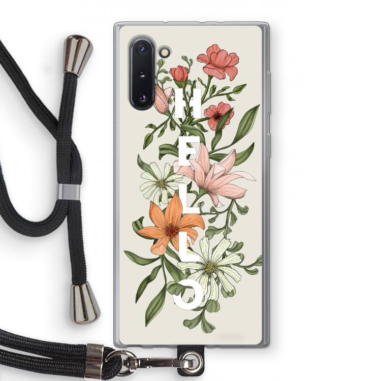 CaseCompany Hello bloemen: Samsung Galaxy Note 10 Transparant Hoesje met koord