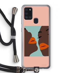 CaseCompany Orange lips: Samsung Galaxy A21s Transparant Hoesje met koord